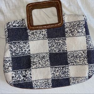 Anthropologie Beaded Glam Clutch Blue wood handle